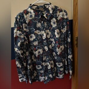 Duluth Trading Co - Women’s Button Down Dress Shirt - Blue Floral - Size XL